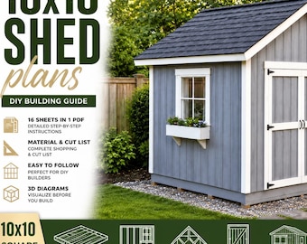 10x10 Garden Shed Plans PDF | DIY Storage | 16 Page Building Guide | Material List Included | Backyard Shed Blueprint | Instant Download