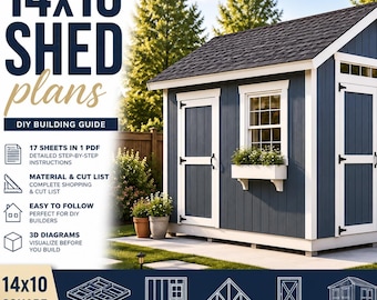 14x10 Gable Shed Blueprint, DIY Storage Building Plan PDF, Backyard Workshop Construction Guide, 140 SQFT Garden House, Instant Download