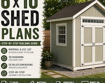 6x10 Garden Shed Plans PDF | DIY Storage Shed Plans | 17 Page 1 PDF Step-by-Step Set | Material List Included | Instant Download