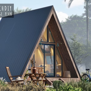 Modern huis met A-frame, 16 x 17 Tiny House, modern huis, 57 pdf print build