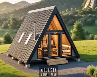 Planta de casa moderna em formato de cabana em A, 16x20, com 1 quarto (PDF para download).