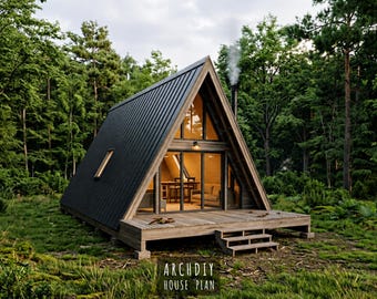 A Frame House Plan, 515 Sq Ft Cabin Blueprint with Loft Bedroom | PDF Download
