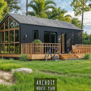 Modern Cabin House Plans, 1 Bedroom 19x28 Tiny Home Blueprints, Building Do it yourself PDF files Instant Download
