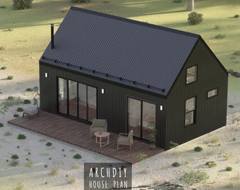 Modern Barndominium House Plan: 2 Bedroom, 600 sq ft (Digital Download Blueprint)