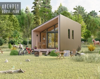 Modern Tiny House Plan: 12x23 Log Cabin Blueprint (Digital Download)