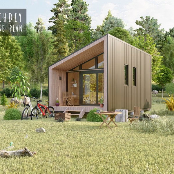 Small Tiny House Blueprints, Modern Tiny House Plan, 12x23 Log Cabin Floor Plan, 1 Story, Ready to built, Tiny Farmhouse