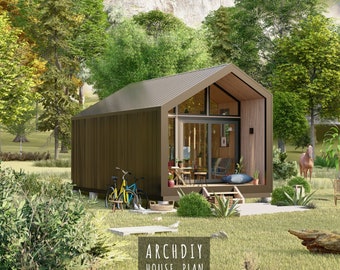 Modern Pentagon Tiny House Plan: 12x23 DIY Cabin Blueprints (Digital Download)