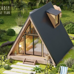 Plattegronden moderne huizen, plattegronden met A-frame, blauwdrukken kleine huisjes, plattegrond blokhut 16 x 17, plattegrond kleine boerderij, kleine boerderij