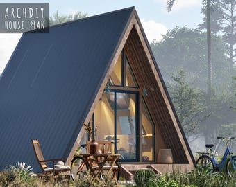 Planta de cabana em formato de A, download em PDF de uma mini casa moderna de 16x17 pés
