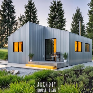 Modern 1 Bedroom 20x20 Cabin House Plan, Tiny Home Blueprints, PDF files Instant Download