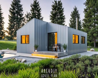 Modern 1 Bedroom 20x20 Cabin House Plan, Tiny Home Blueprints, PDF files Instant Download