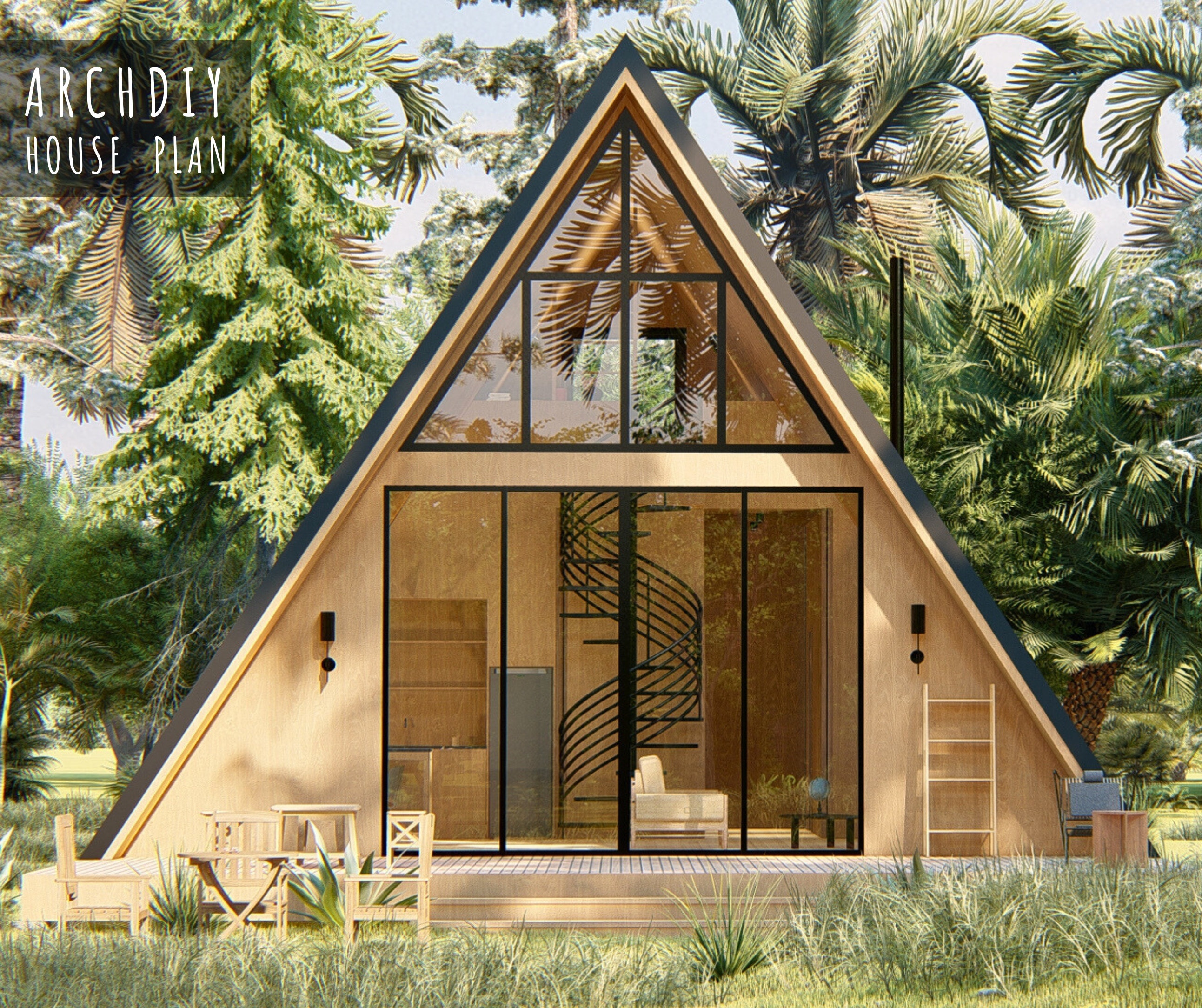 Modern A-frame House Plan: 2 Bedroom, 30x42 (PDF Download) - Etsy, image size:2585x2167