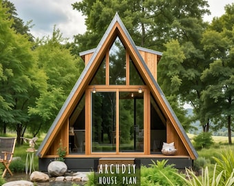 A-Frame Tiny House Plans: 1 Bedroom Modern Cabin Blueprint (PDF Download)