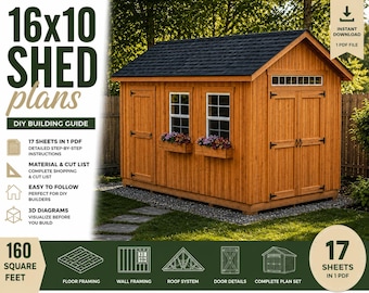16x10 Gable Shed Blueprint, DIY Storage Building Plan PDF, Backyard Workshop Construction Guide, 160 SQFT Garden House, Digital Download