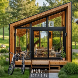 Modern Cabin House Plans, 1 Bedroom 12x24 Small Cottage Floor Plans, Tiny Home PDF Blueprint
