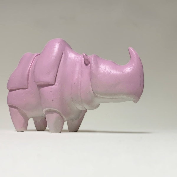 Sculpture rhinocéros rose