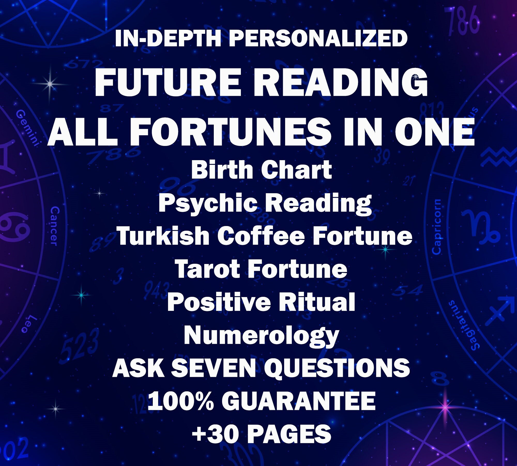 Indepth Natal Chart Reading, Psychic Reading, Turkish Coffee Fortune Reading,Tarot Reading,Positive Ritual,Numerology Analysis,personalized