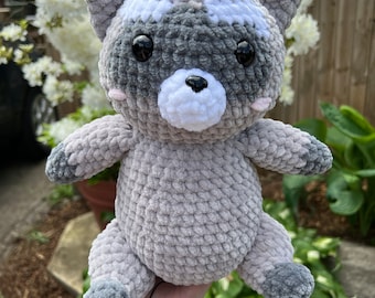 Crochet Raccoon Plushie | Gray Stuffed Animal Amigurumi (12 inch)