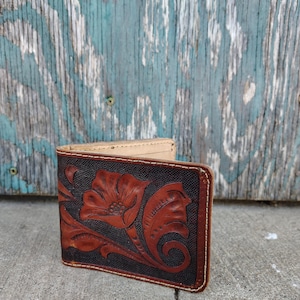 hand tooled leather bifold wallet