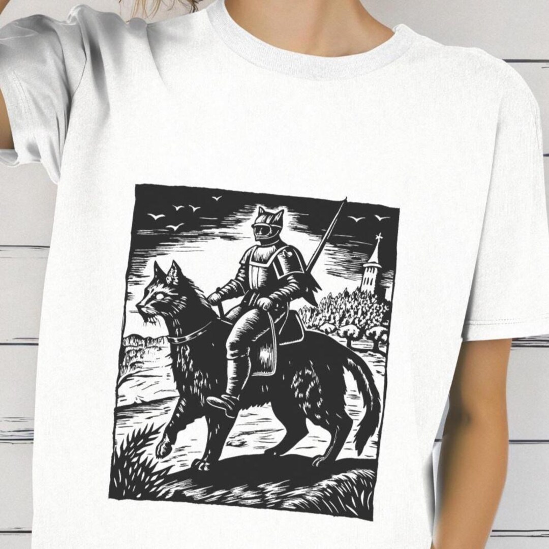 Funny Medieval Knight Cat Shirt, Meme Cat Riding Dog Tee, Medieval Cat ...