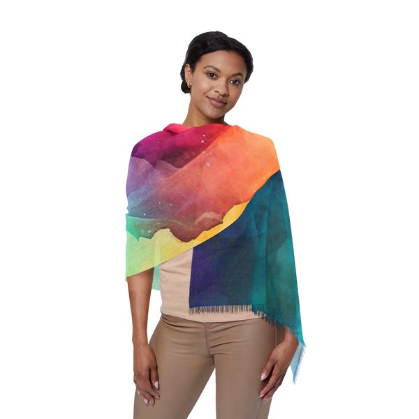 Regenbogen Aquarell leichter Schal - lebendige Eleganz für alle Jahreszeiten, Geschenk für Frauen, Geschenk für Frauen