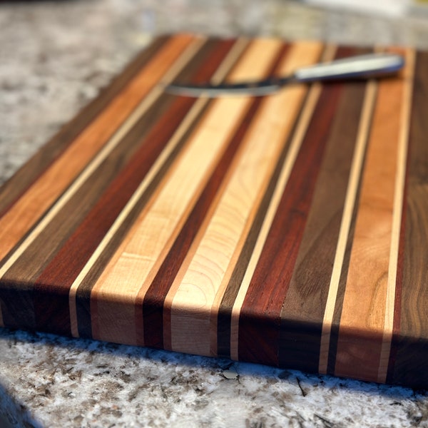 Walnut, Cherry, Padauk & Maple Butcher Block Cutting Board