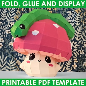 Papperspysselmall PDF DIY - Fröken Elyum - Söt svampmönster - Svampande dam - Söt svampvarelse