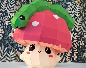 Papercraft template PDF DIY - Miss Elyum - Mushroom cute papercraft pattern - Mushling lady - Cute mushroom creature