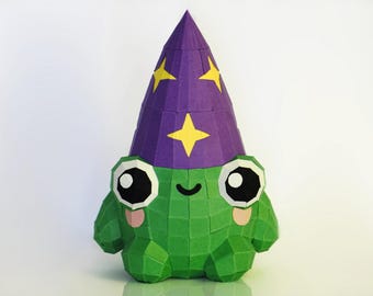 Papercraft template PDF DIY - Wizard frog - Magician frog cute papercraft pattern - Cute frog creature