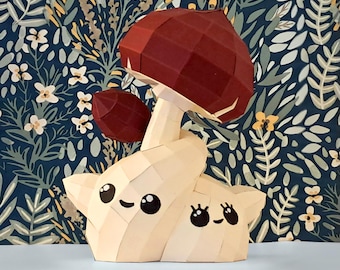 Papercraft template PDF DIY - Twin mushrooms cute papercraft pattern - Twin mushrooms - Cute mushroom creature