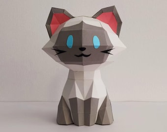 Papercraft template PDF DIY - Siamese cat - Papercraft pattern - Interior decoration - Cute - Cute siamese cat