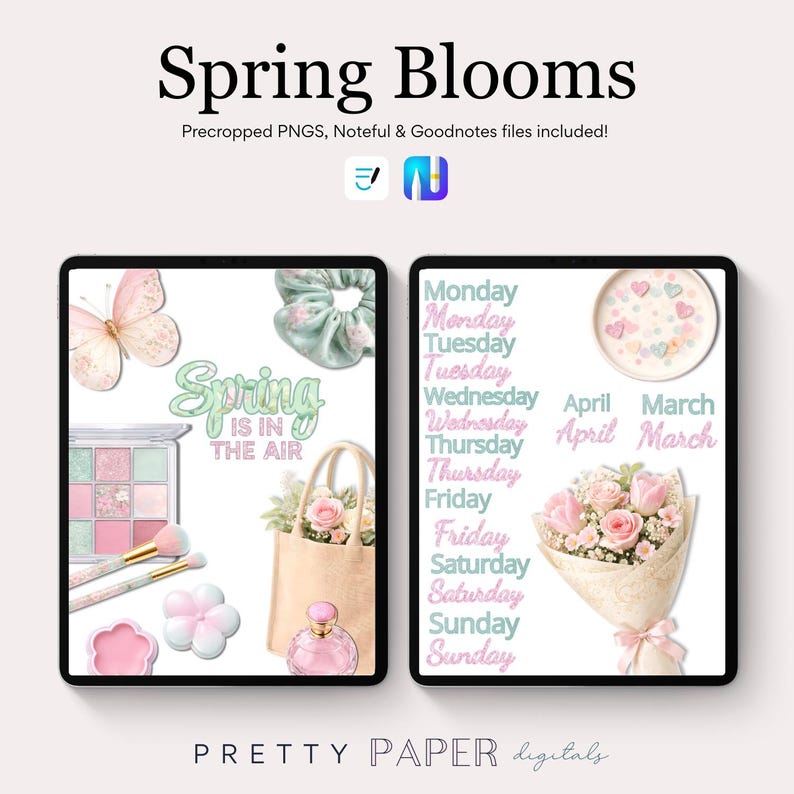 Pegatinas digitales de flores de primavera/Planificador, Goodnotes, Noteful, Pegatinas PNG realistas imagen 5