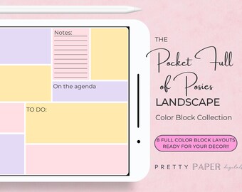 Adesivos digitais para planner com paisagem em blocos de cores | Goodnotes PNG (Download digital)