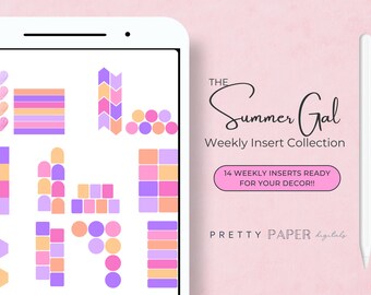 Inserções semanais Summer Gal | Adesivos digitais para planner (PNG)