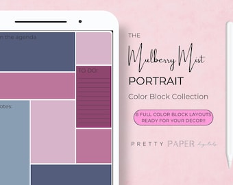 Adesivos para Planner Mulberry Mist | Inserções Digitais em Blocos de Cor (PNG)