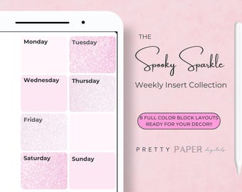Adesivos digitais para planejamento com brilho assustador | Inserções para layout semanal (PNG)