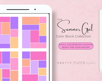 Adesivos digitais em blocos de cores de verão | Inserções PNG para Goodnotes (Download digital)