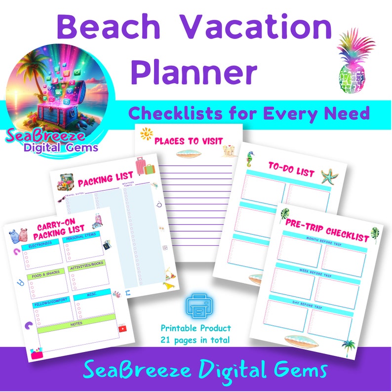 Beach Vacation Planner Printable Printable Family Travel Planner ...