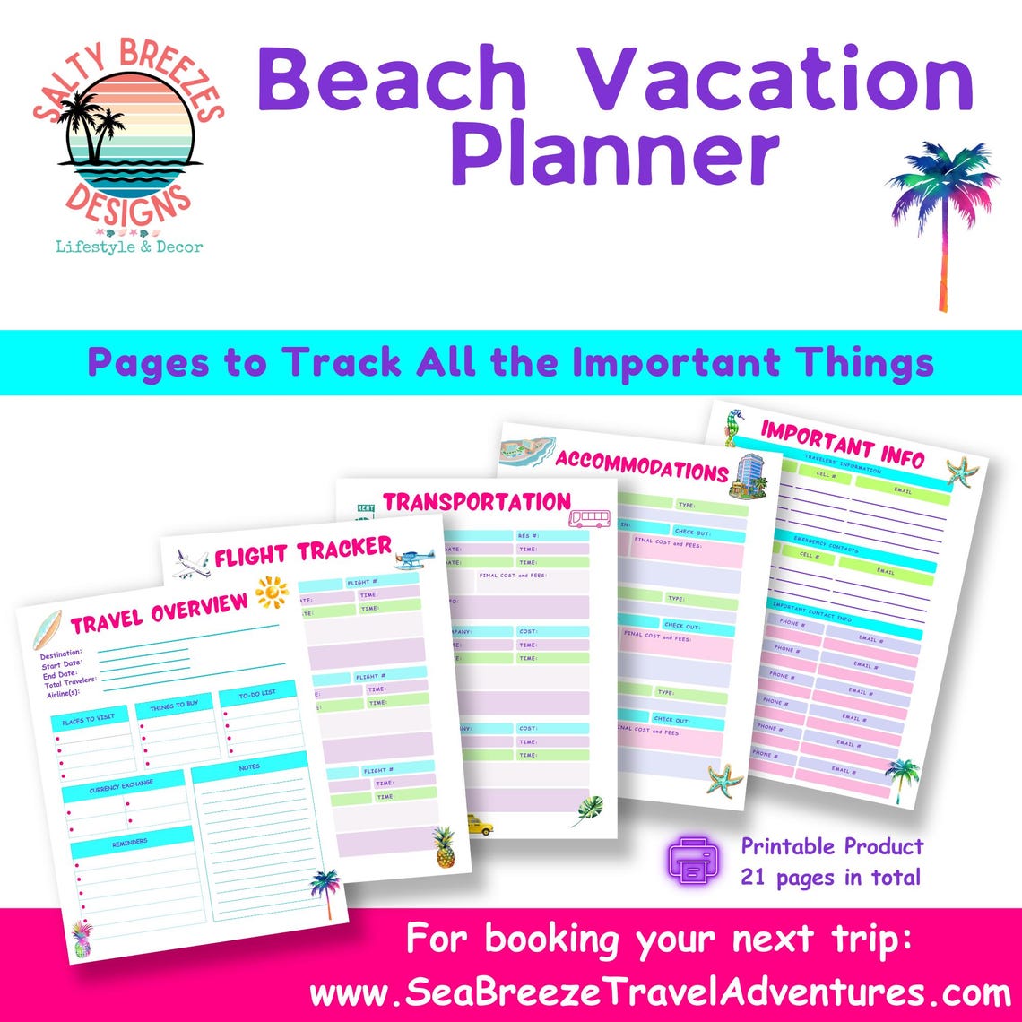 Beach Vacation Planner Printable | Family Travel Organizer (21 Pages ...