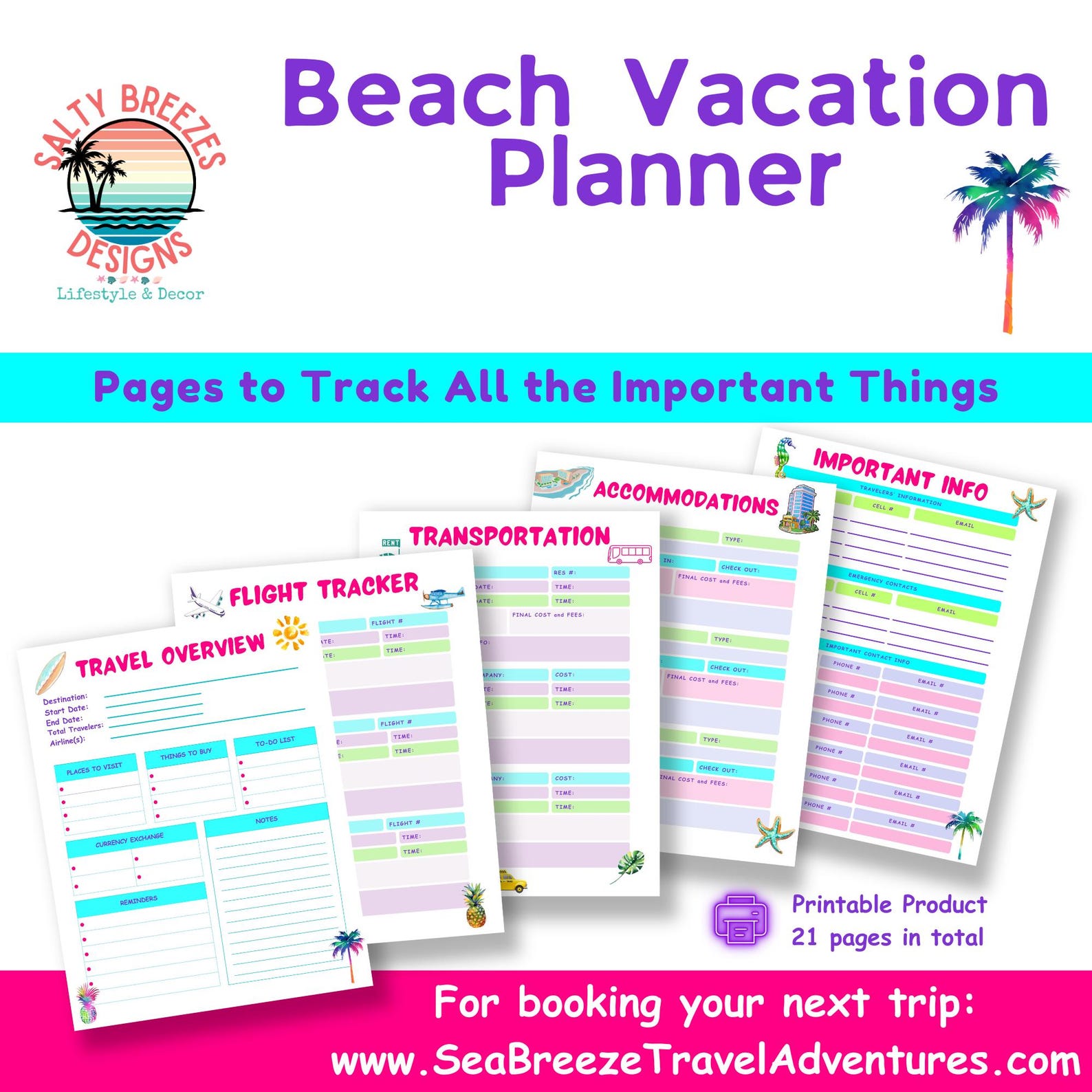 Beach Vacation Planner Printable | Family Travel Organizer (21 Pages ...