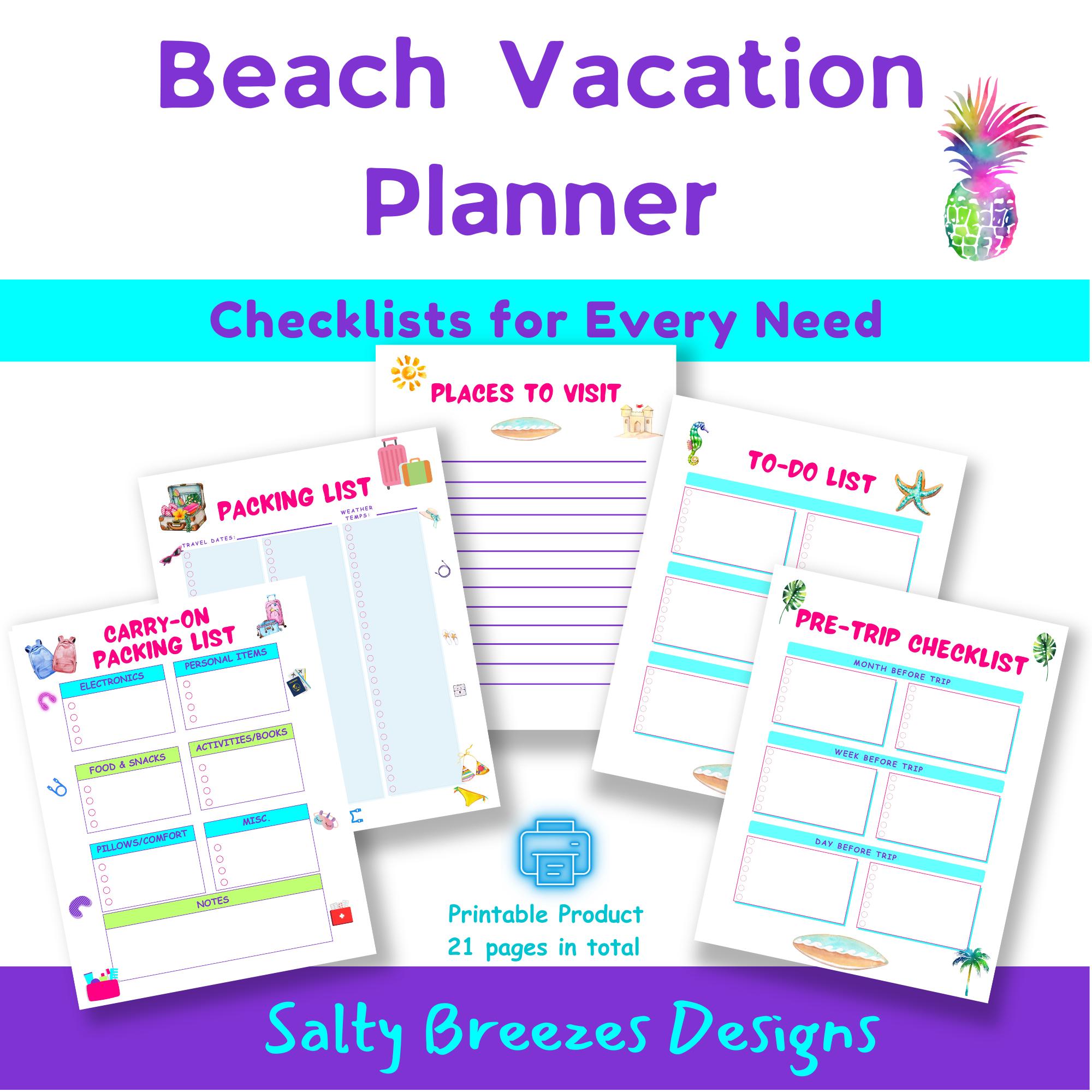 Beach Vacation Planner Printable | Family Travel Organizer (21 Pages ...