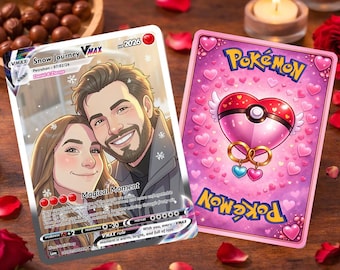 Personalized Pokémon TCG Card – Custom Anime Portrait Gift for Couple. Gift for Him, Gift for Her. Pokemon Style Card – Romantic Gift