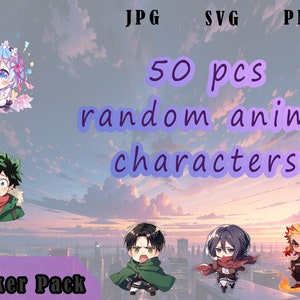 Anime Bliss Sticker Pack - 50 Random Characters (PNG, SVG, JPG)