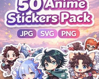 Anime Bliss Sticker Pack - 50 Random Characters (PNG, SVG, JPG)