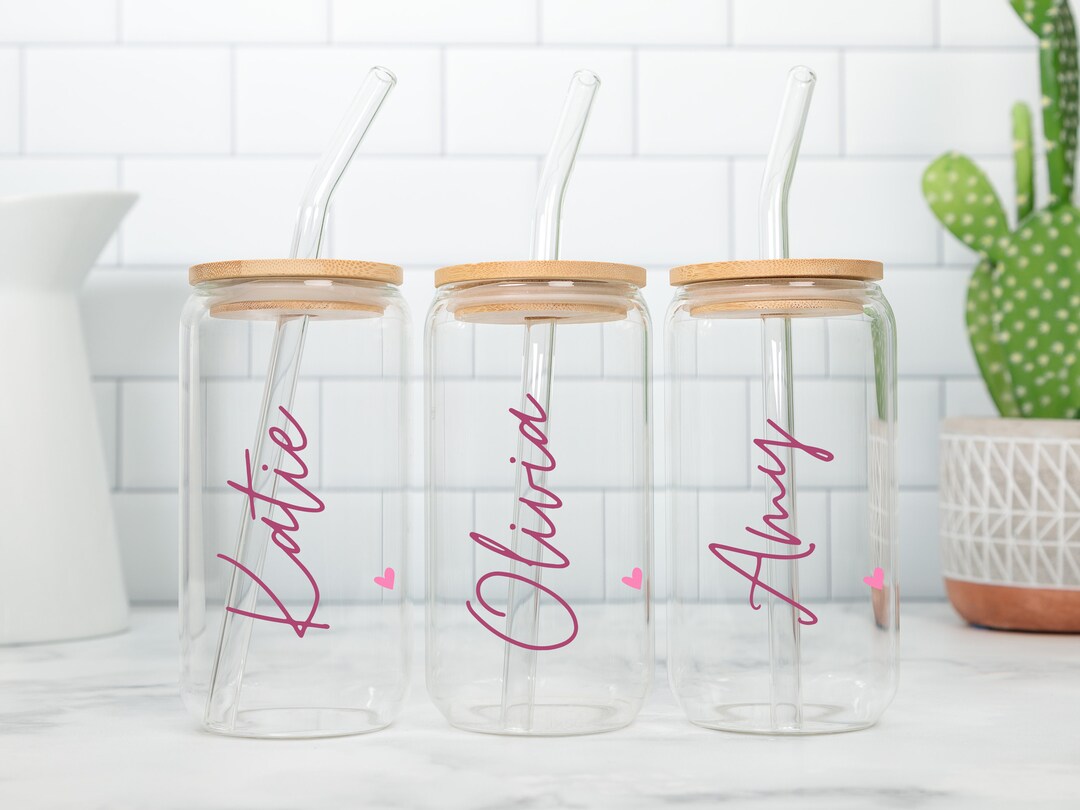 Personalized Iced Coffee Cup 16oz, Custom Soda Glass Can With Lid and ...
