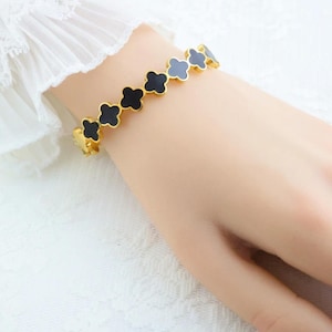 Bracciale rigido a forma di trifoglio in oro 18 carati per donna / Bracciale minimalista in acciaio inossidabile resistente all'ossidazione / Accessorio da donna in stile Art Nouveau