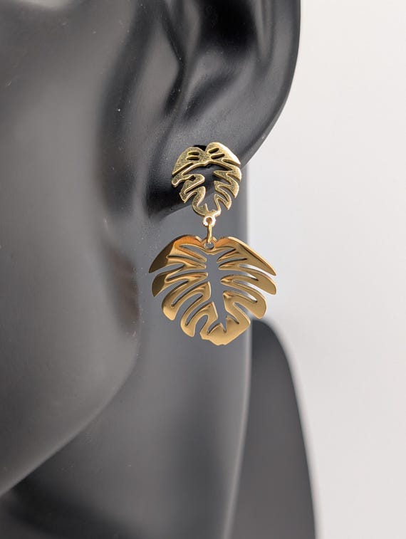 Hypoallergenic Earrings Palm Tree Leaf Earrings 14K Gold Palm Leaf
