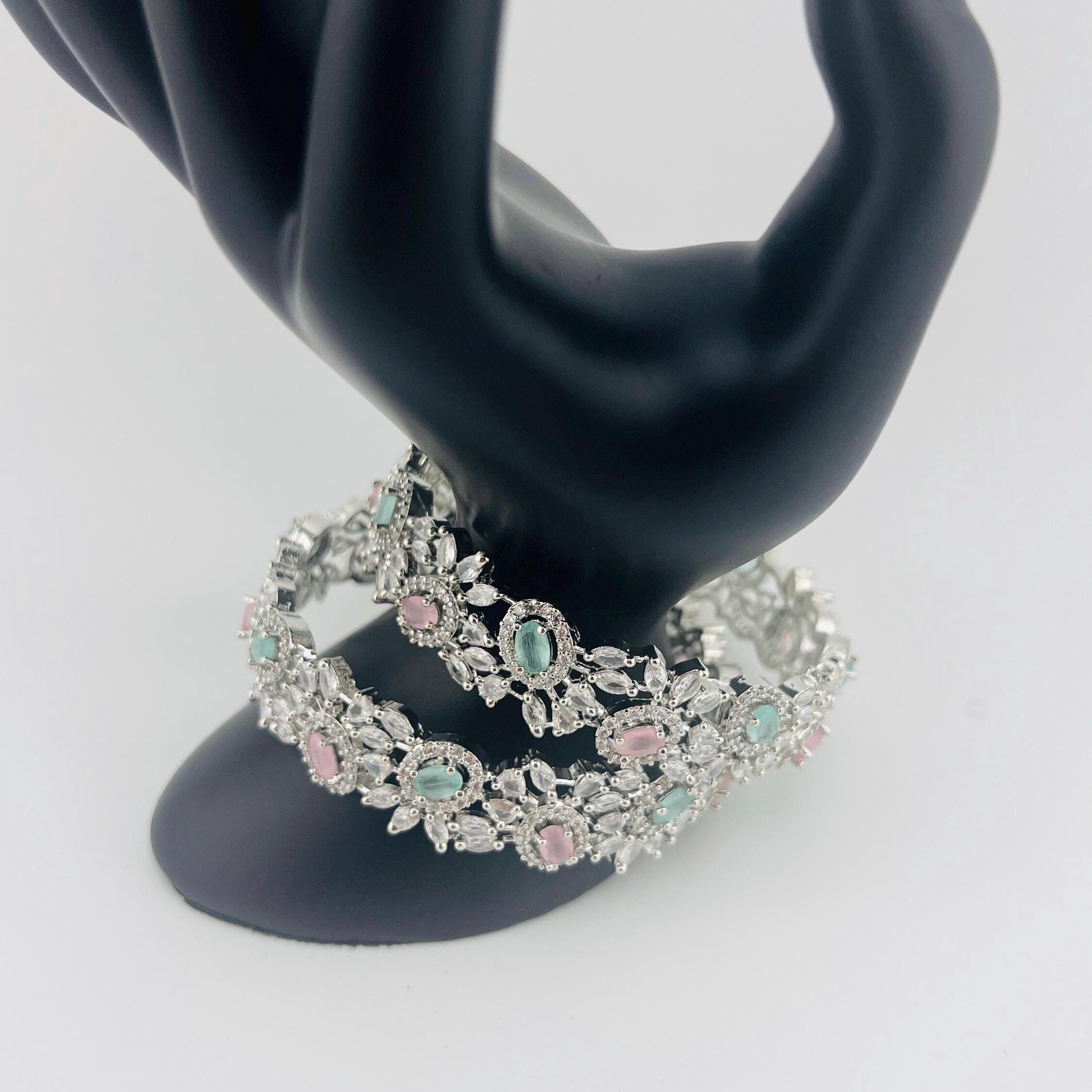 CZ Indian Bride Bangles | Cubic Zirconia Kada Set of 2 Wedding Bangles | Stacking Bangle Bracelets | Bridesmaids gift | Bridal Kada
