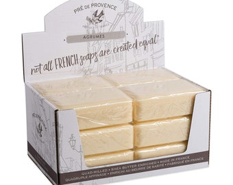 Pre de Provence Soap - AGRUMES (Citrus) SCENT - Case of 12 Bars - Each Bar is 250 Grams (8.8 ounces). Bath, Shower. Shea Butter Enriched.