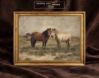 Two Horses Print Country Landscape Vintage Wall Art Printable Digital Download